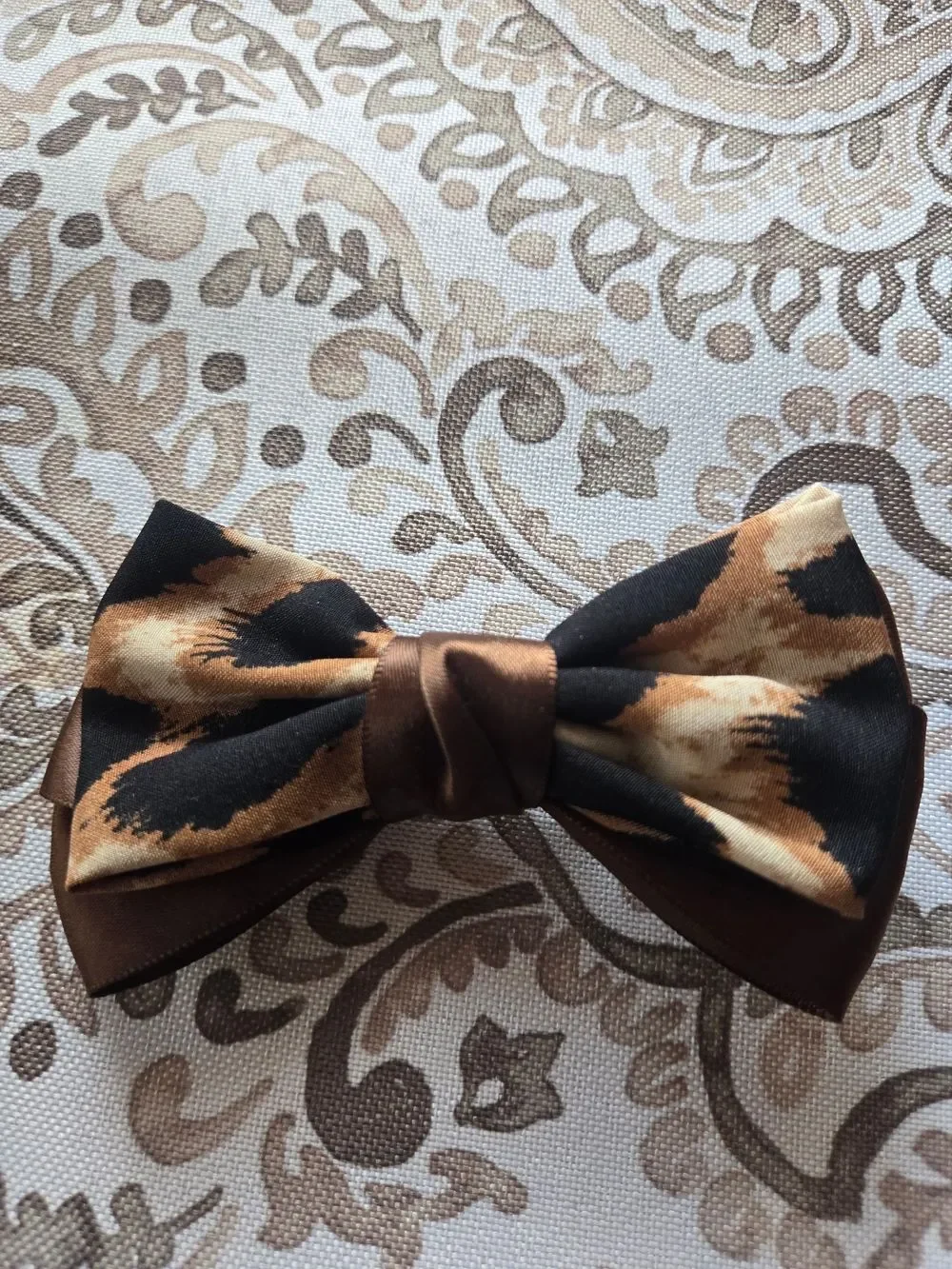 Girls Navy Grosgrain Bow & Brown Leopard Print Hair Bow Set